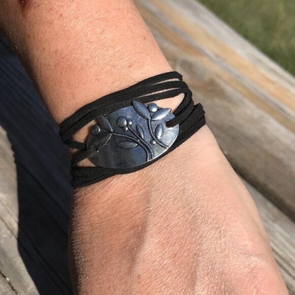 Tie Wrap Floral Silver Bracelet Cuff Boho Gift Bohemian Festival Mothers Day - Picture 14 of 14